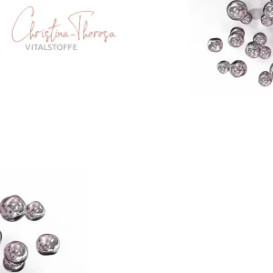 Hintergrundbild mit Logo von Vitalstoffe Christina Theresa und silbernen Molekülen in 2 Ecken