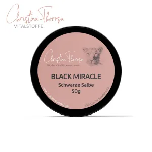 Schwarze Salbe - Black Miracle in der Front Ansicht mit dem Logo Vitalstoffe Christina Theresa